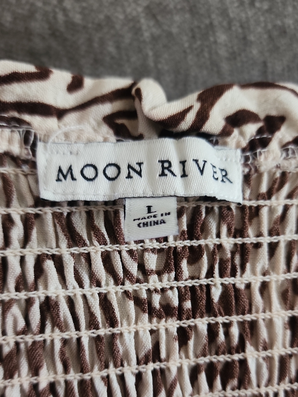 Moon River Brown Abstract Woodgrain Print Midi Dress Puff Sleeve Cottagecore Boh - Picture 8 of 11